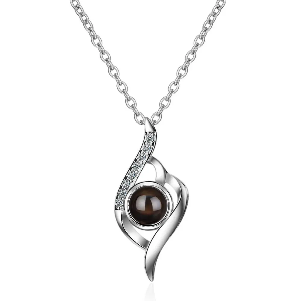 HOT Rose Gold&Silver 100 languages I love you Projection Pendant Necklace Romantic Love Memory Wedding Necklace Ring For Gifts - Цвет: A Sliver