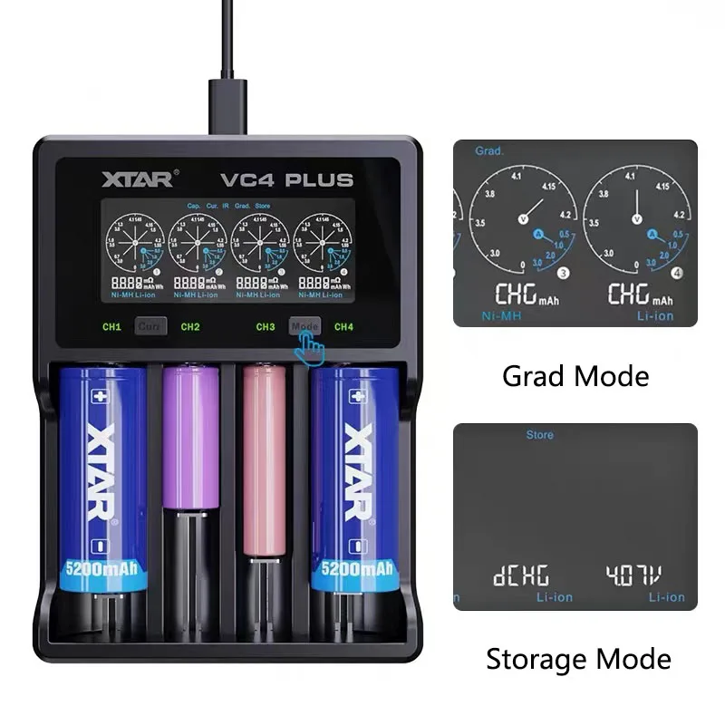 Battery Charger Charger Adapter XTAR Battery Charger VC4 Plus Qucik Charge Charging 14650-18650