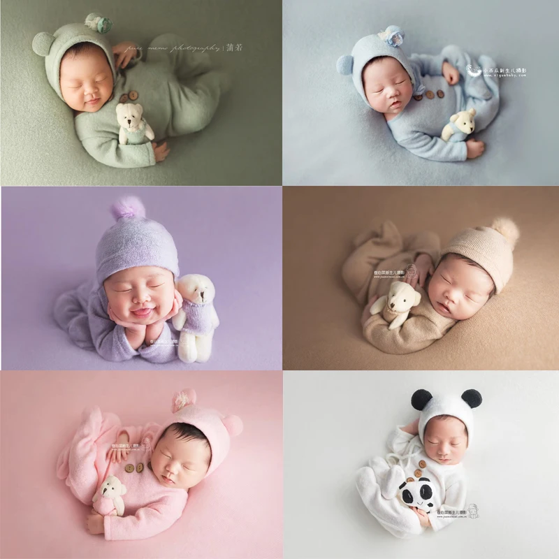 3pcs/set Newborn Photography Props Bear Clothes for Baby Shooting Accessories flokati Photo Outfits Rompers Hat Doll bebe Props