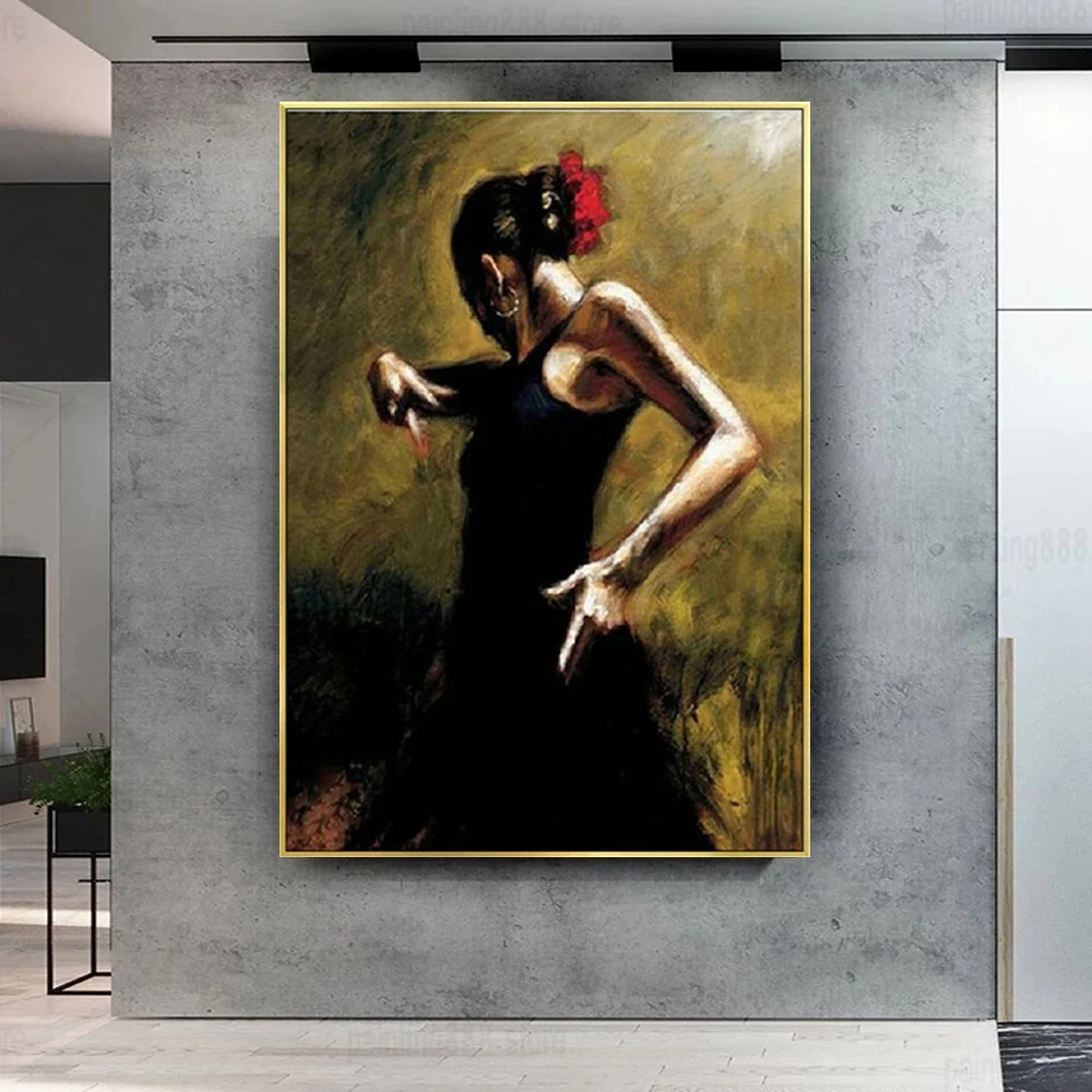 

Hand-Painted Tango Latin Dancer Picture Wall Decor Oil Painting Abstract Figure Mural Woman Paintings Original Canvas Poster