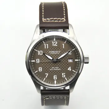 

Corgeut mens watch 40m brown dial luminous date NH35 automatic movement pilot waterproof mechanical wristwatch mens 2020new