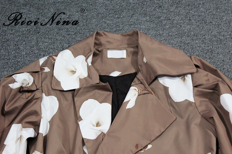 Тренч RICININA, Женское пальто с длинным рукавом и пуговицами, цветочный принт, женские пальто, негабаритная Длинная ветровка, Женская Весенняя верхняя одежда