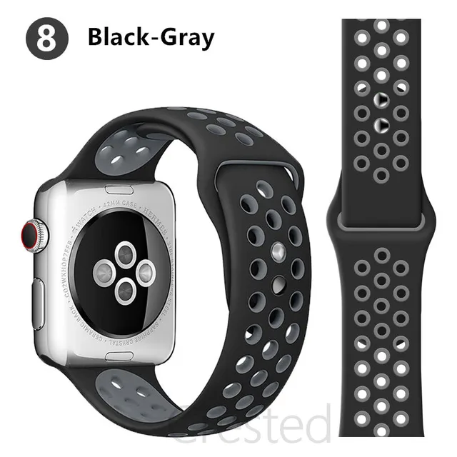 Silicone Strap For apple Watch band 44mm 40mm 45mm 41mm 40 44 mm Breathable Accessories watchband bracelet iWatch 3 4 5 se 6 7 black gray 8