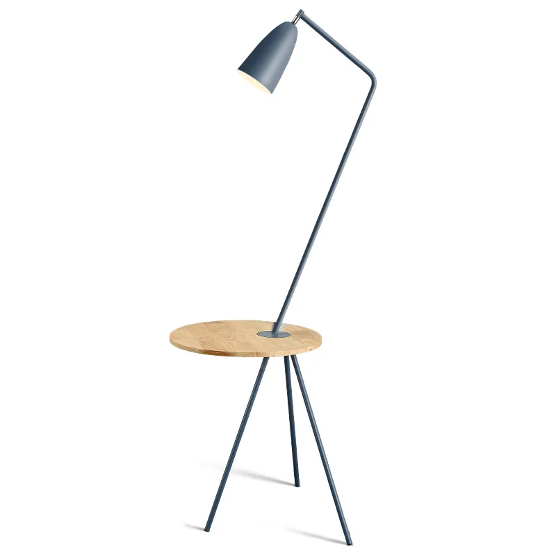 

Simple Creative Triangle Floor Light With Oak Wood Table Nordic Modern Colorful Iron Painting Floor Lamp Fixture For Hotel Home