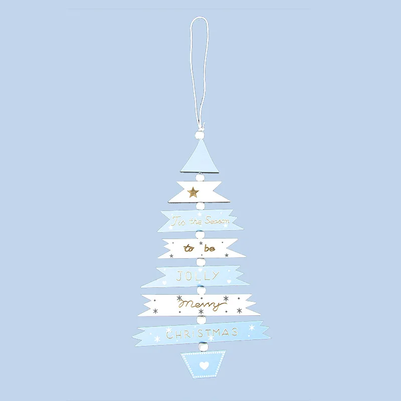 Creative Painted Wooden Christmas Tree Hanging String Christmas Pendant Window Display Ornaments Xmas Party Decors Kids Gift Toy - Цвет: Style 1 Blue