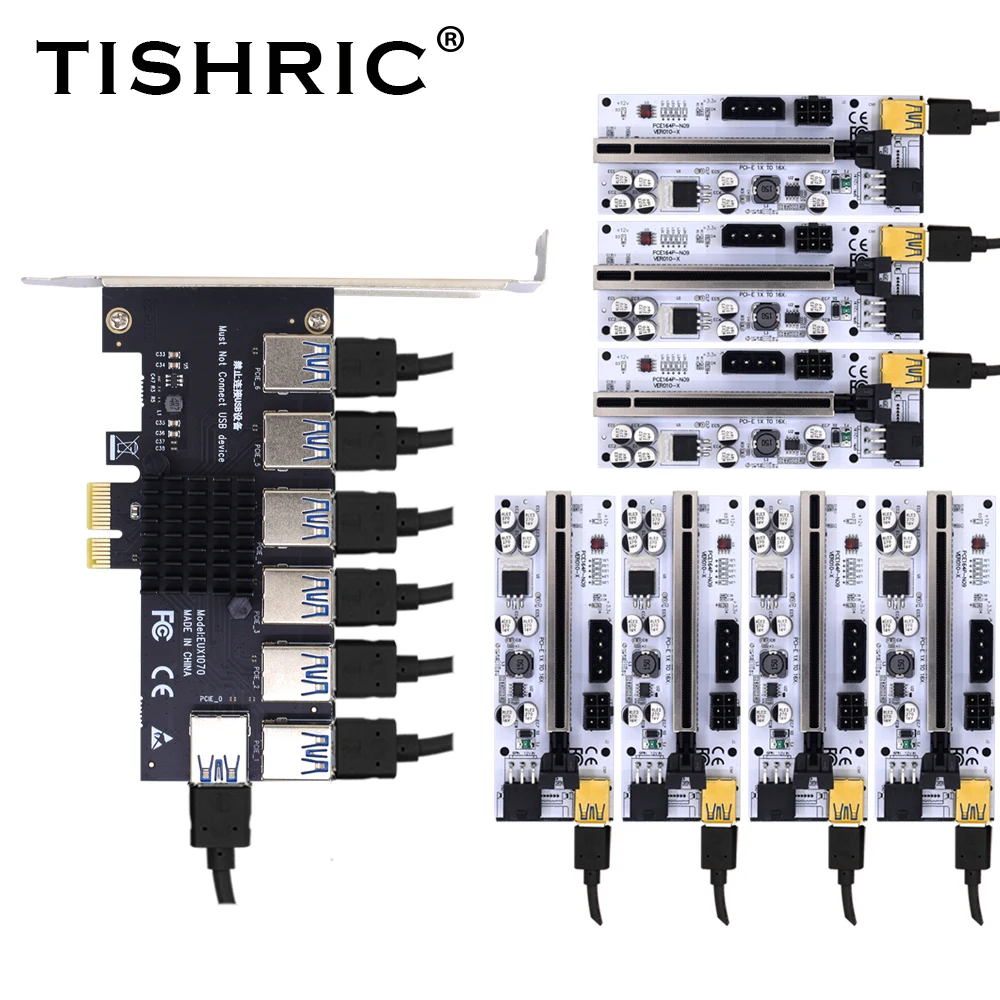 TISHRIC Pci Express множитель Pcie 1 до 4/5/6/7 порт USB Расширенная карта PCI 1X 16X Riser 009s 010 для