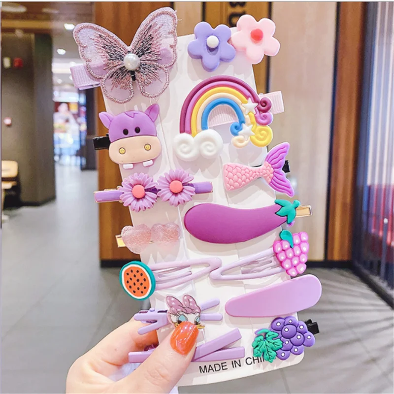 1 Set Of New Girl Cute Cartoon Fruit Animal ColorfulHairpin Iittle Girl Side Clip BB Hairpin Baby Fashion Hair Accessories