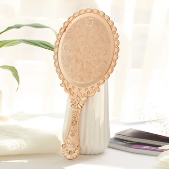 

1Pc New Vintage Lady Floral Oval Makeup Hand Mirror Beauty Dresser Gift Korean Retro Pattern Handheld Makeup Mirror