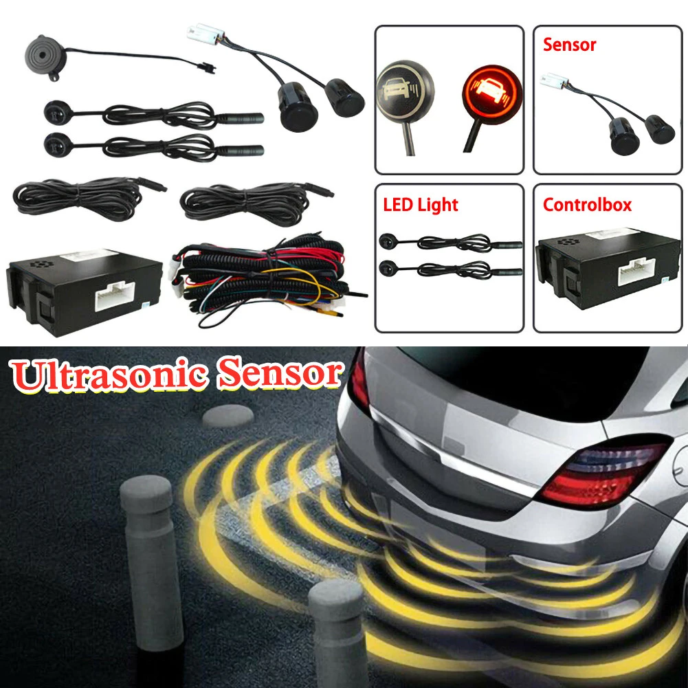 LED Car Blind Spot Monitoring System Black Ultrasonic Sensor Distance Warning 1x