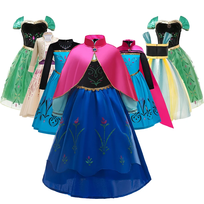 

Princess Anna Cosplay Skirt Snow Queen Dress Carnival Costumes Girls Birthday Party Ball Gown with Crystal Sandals Crown Scepter