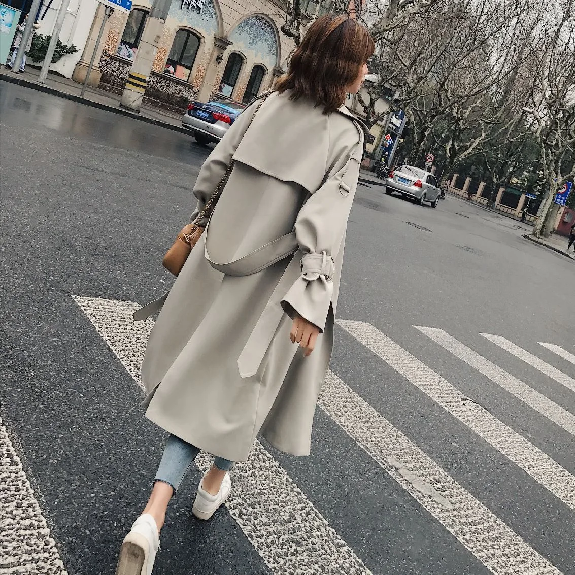 Для фотосессии, белый Тренч средней длины, женский, корейский стиль,, большой бренд, Ol Hong Kong стиль, шикарный, свободный крой, талия, обнимает