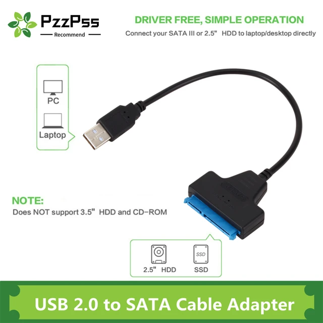 PzzPss USB 2.0 to SATA 22pin Cable Adapter Lines HDD SSD Connect Cord Wire for 2.5in Hard Disk Drives for Solid Disk Drive 1
