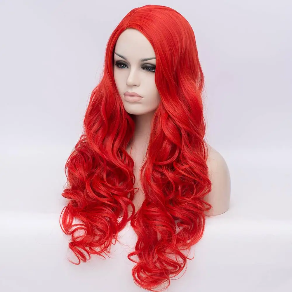 Женские красные длинные волнистые парики косплей синтетические термостойкие волосы - Цвет: Красный