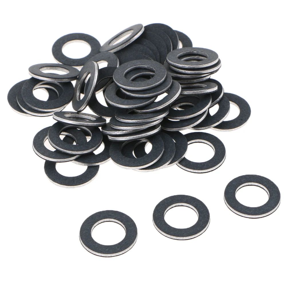 50pcs Durable Aluminum Oil Drain Plug Washer Gaskets for Toyota Lexus, Repalces OEM# 9043012031, Black