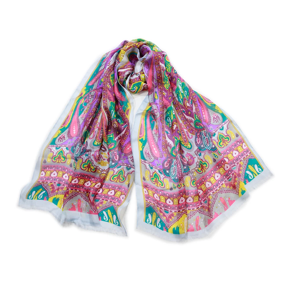 Spring Silk Scarf Thin Soft Shawls Paisley Vintage Sjaal Women Hijab Print Echarpe Bufanda