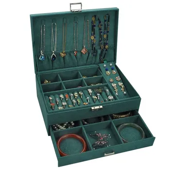 

Fashion Double Lock Square Jewelry Box Simple layout Makeup Organizer choker Ring necklace Storage Box For Women DE3