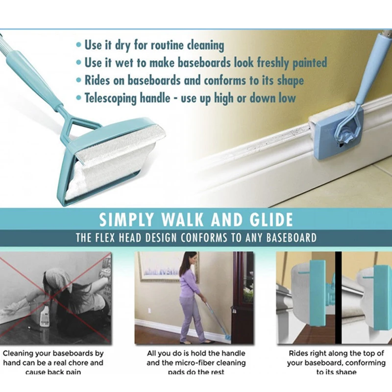 Baseboard Buddy просто скольжение и пыль Выдвижная микрофибра для очистки