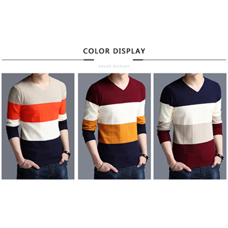 Cheap TFETTERS Brand-sweater Autumn Men's Long Sleeve T-shirt New V-neck Slim Knitted Stripes Sweater Bottom Shirt Large Size M-4XL