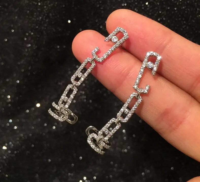 Geometric women shiny rhinestone ear bone clip silver needle zircon creative ear accessories - Окраска металла: Имитация родиевого покрытия