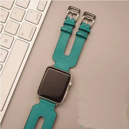 Green Ремешок из натуральной кожи для apple watch 42 мм/38 ремень с двойной пряжкой ремешок для iwatch сменный ремешок для часов - Цвет ремешка: Green