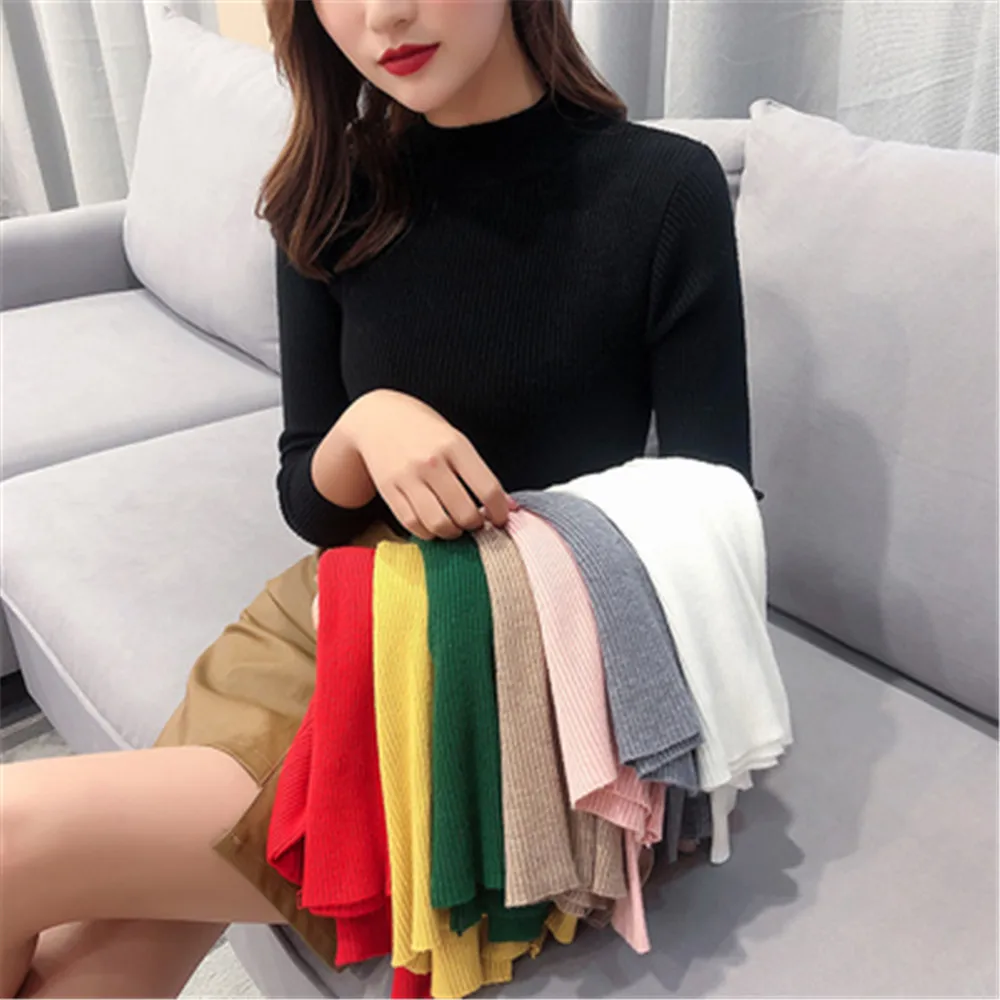 

Autumn winter long sleeve pullover sweater women casual solid color turtleneck sweaters za sexy wools tops clothes women us 2019