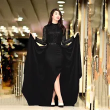 Женское сексуальное черное кружевное платье Элегантное свадебное вечернее платье с длинным рукавом с разрезом длинное вечернее платье# J30