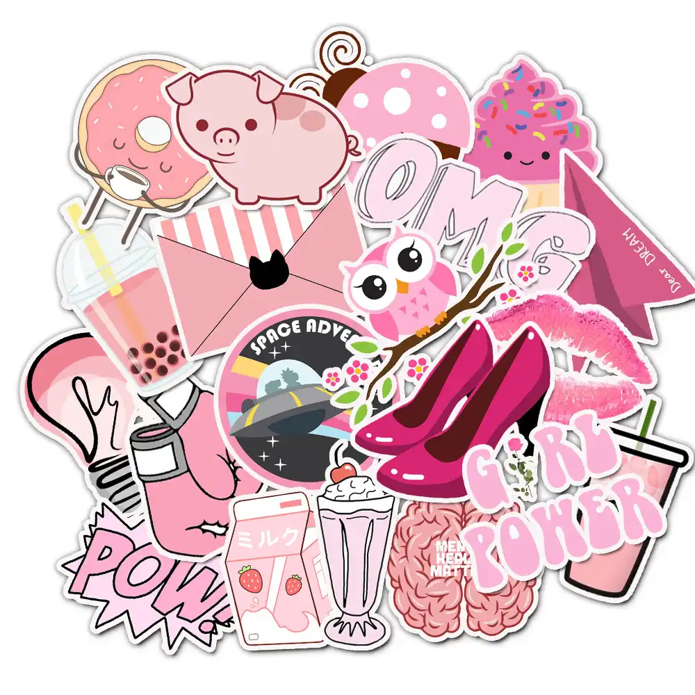 50pcs Ins Vsco Style Pink Girl Power Pow Pig Fashion Stickers For
