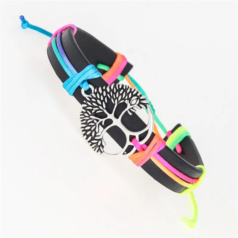 ZPS018-Multicolor 12 шт./лот Древо жизни Античный Серебряный Шарм Braclet для мужчин из искусственной кожи мужские/женские браслеты ювелирные изделия подарок для мамы - Окраска металла: ZPS018-Multicolor