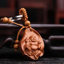 Персиковый деревянный брелок оптом в форме листа лотоса Maitreya кулон-брелок для автомобиля приносит безопасность брелок для ключей, Подарочный PMK12