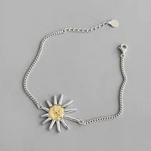 Настоящее серебро 925 проба браслет Солнечный цветок смайлик лицо браслеты с подвесками для женщин хороший серебряный браслет цепочка браслет