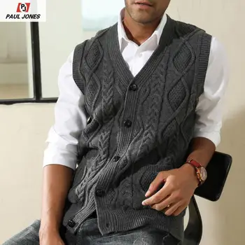 

PAUL JONES Men's Casual Cardigan Vest Sweater Vest Stylish V-Neck Button Placket Knitwear V-Neck Knitted Waistcoat PJE02012