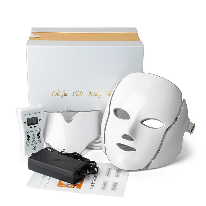 Семицветный светильник-смягчающая спектральная маска светодиодная инфракрасная нагревательная Бытовая с шейным фотоном аппарат для красоты лица - Цвет: UK PLUG