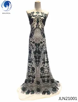 

Beautifical African Net Lace Embroidery Fabric 2018 sequin lace For Bride Newest Flower Tulle Lace with stones 5yards JLN210