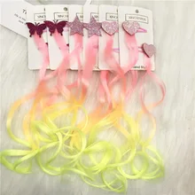 1Pair Lovely Gradient Colorful Bow Wigs Hairpins Girls Heart Star Shape Hair Ornament Headband Hair Clips Hair Accessories