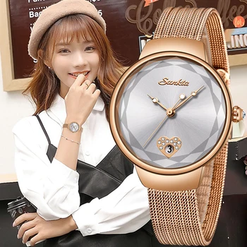 

SUNKTA 2019 New Women Quartz Watches Ladies Top Brand Luxury Female Wrist Watch Mesh belt Waterproof Clock Relogio Feminino+Box