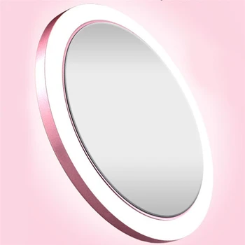

Portable LED Lighted Mini Circular Makeup Mirror Compact Travel Sensing Lighting Cosmetic Mirror Wireless USB Charging