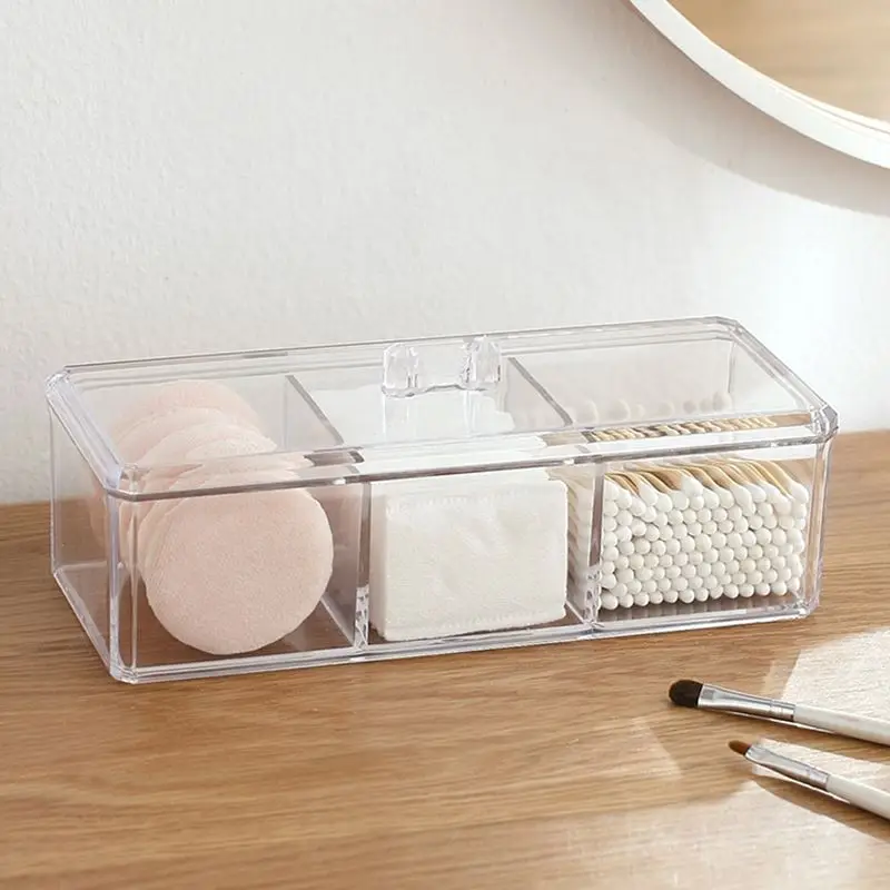 

Transparent Cosmetic Storage Box Three-color Cotton Swab Cotton Pad Storage Box Desktop Finishing Acrylic Material