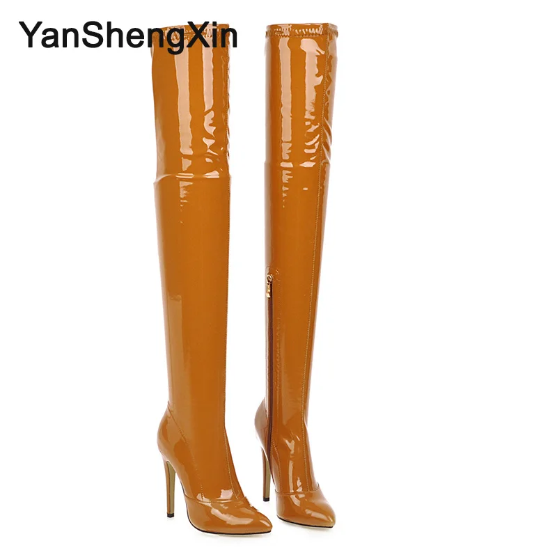 Yellow YANSHENGXIN; женские ботинки; очень мягкие растягивающиеся ботинки из лакированной кожи на заказ; женские туфли-лодочки на высоком каблуке 11,5 см - Цвет: Yellow