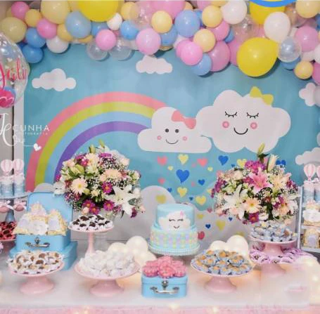 Bañera Fuera de plazo En realidad Fondo de nubes de arcoíris de dibujos animados para niñas, decoración de  fiesta de Baby Shower, fondo de fotografía para niños, retratos de  cumpleaños, papel tapiz para habitación, cabina _ - AliExpress