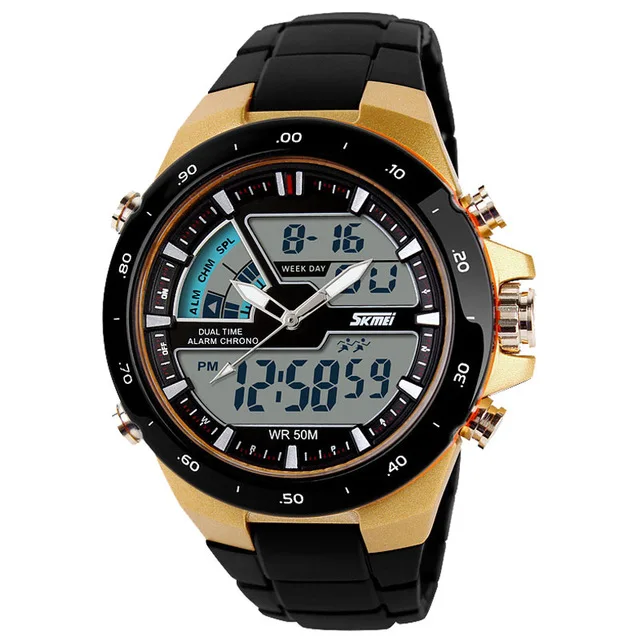 Эксклюзивный бренд SKMEI Модные мужские спортивные часы уличные водонепроницаемые военные наручные часы Часы Будильник Часы Relogio Masculino - Цвет: Gold