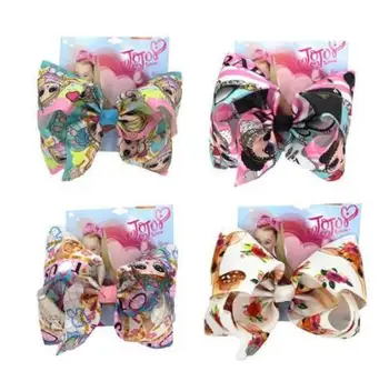 

HOT 8 Inch hair Bow for Girls Cartoon print ribbon Large unicorn Hair Bows for Girls with Clips Bowknot Handmade Hair Accessory