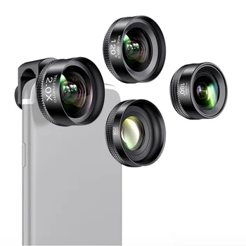 

4-In-1 Portable 180°Fisheye+120°Wide Angle+20X Macro+2.0X Teleconverter Lens Kit with Clip for Mobile Phone