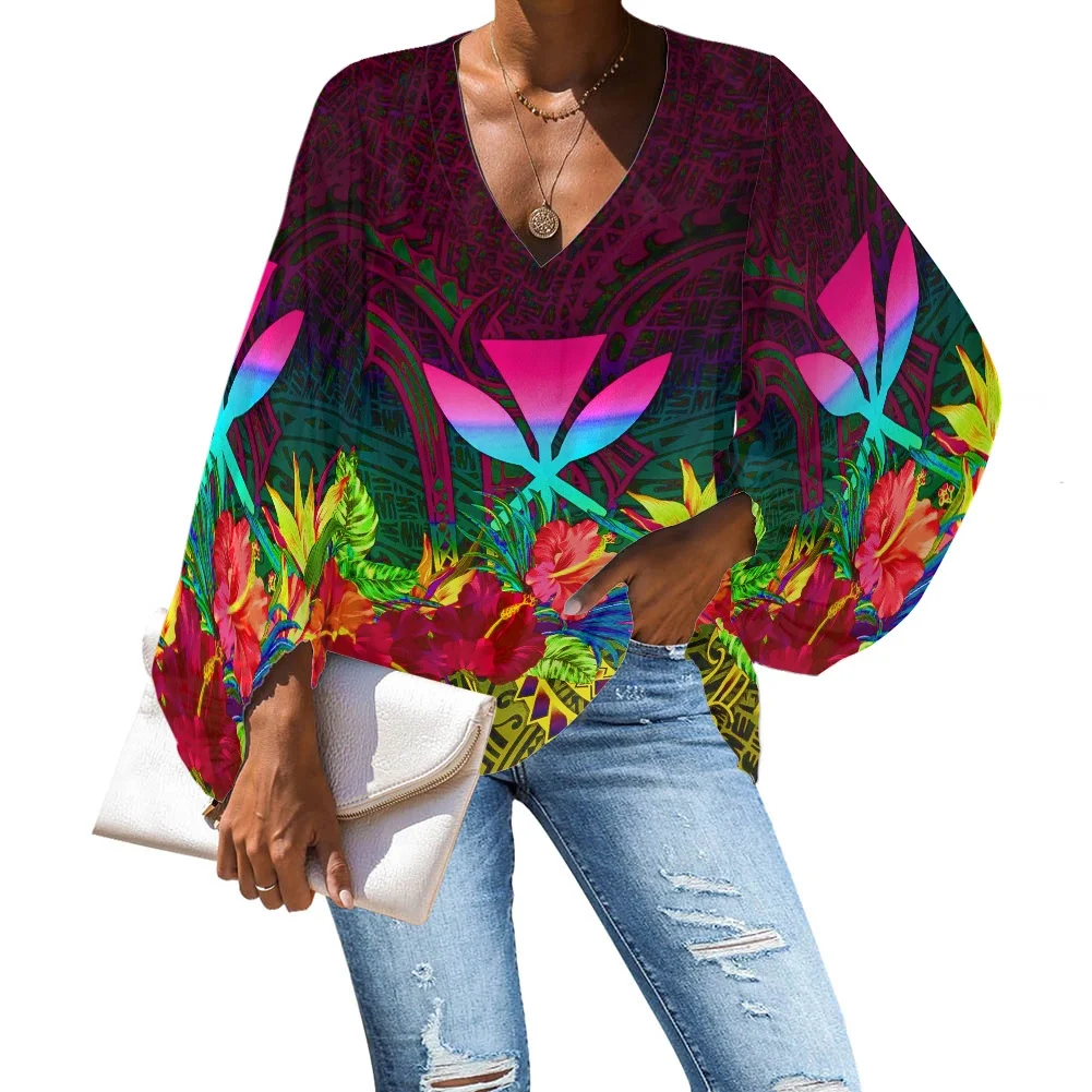 

Latest Hawaii Flower Pattern Womens Blouses 2021 Polynesian Tribal Print Winter Tops Women Manufacturer Winter Tops Women