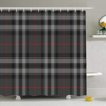 

Shower Curtain Set with Hooks 60x72 Black Geometric Clothing Plaid Pixel Symbols Beauty Fashion Scotland Gingham Irish Textures