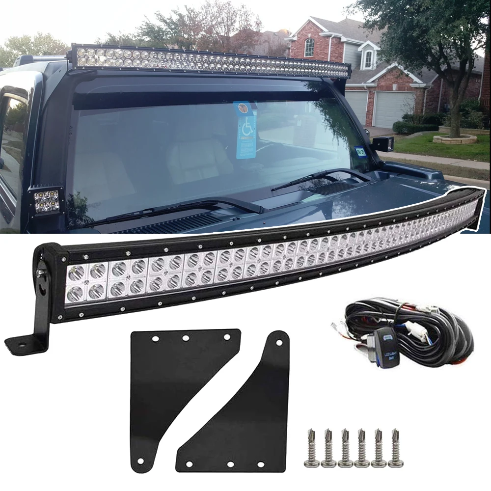 

50 Inches 288W High Power Curved LED Light Bar Off-Road with Wiring kit and Upper Roof Mount Brackets Fit 2006-2010 Hummer H3