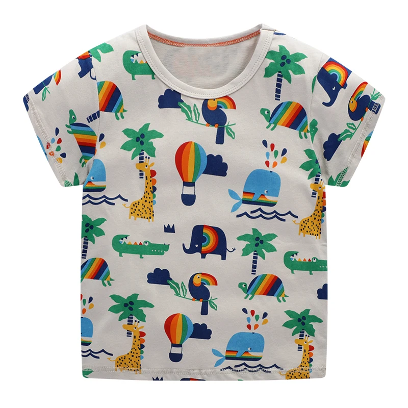 Одежда для мальчиков хлопковые футболки для мальчиков с рисунком акулы, динозавра и блестками детские топы с короткими рукавами, летняя одежда в полоску От 2 до 7 лет
