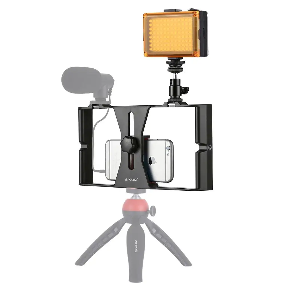 Red Add Flash Light PULUZ смартфон видео Риг наборы кино запись Ручка Стабилизатор кронштейн для iPhone XR XS Max 7 8 Plus 4 в 1 Риг наборы - Цвет: Red Add Flash Light