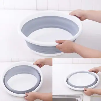 

Folding Round Wash Basin Silicone Dish Tub Vegetable Washbasin Washtub Home Storage for Clothes Vegetable Kitchen Bath Container