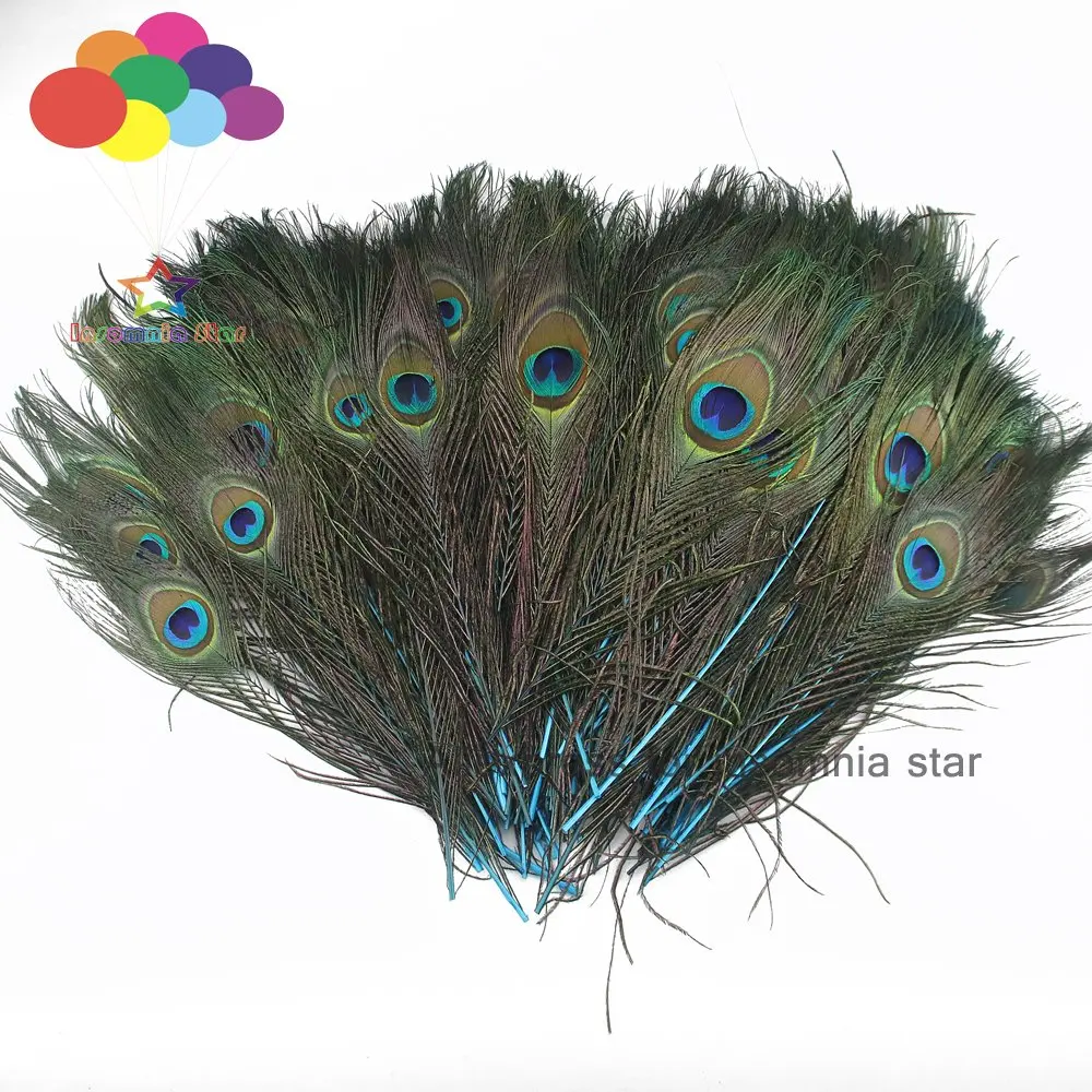 

Wholesale 100pcs 25-30 cm Lake blue Peacock Tail Feathers eyes for DIY clothes