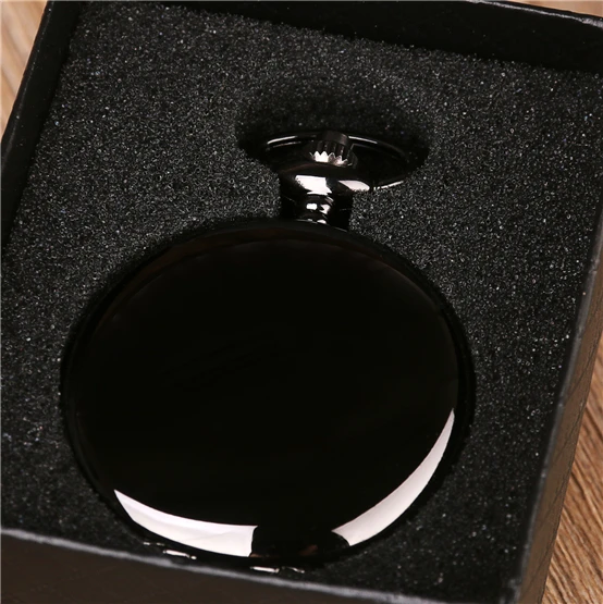 black-black and box КЛАССИЧЕСКИЕ СЕРЕБРЯНЫЕ/Бронзовые/черные/Золотые полированные гладкие кварцевые карманные часы Ювелирная Цепочка Из Сплава Кулон ожерелье цепочка мужской женский подарок - Цвет: black-black and box